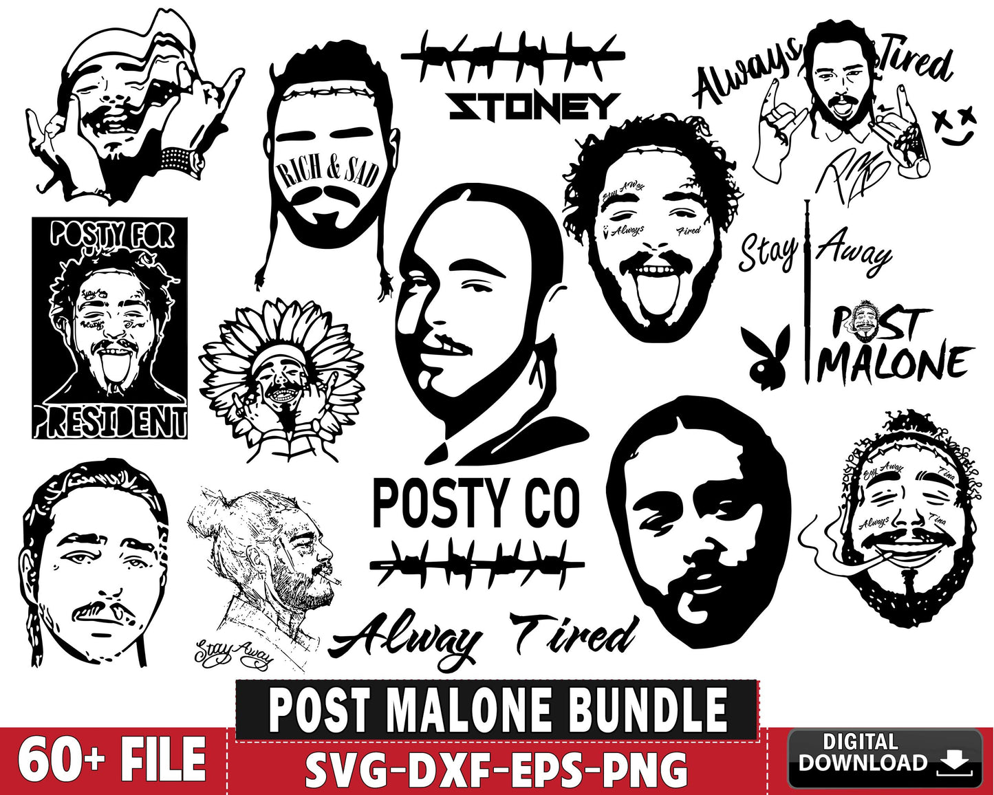 60+ file Post Malone svg bundle , Post Malone Digital Cut Files svg eps dxf png file, for Cricut, Silhouette, digital, file cut