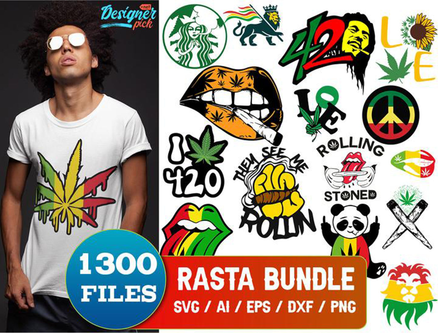 Rasta Bundle svg,1300+ files Rasta svg eps png, for Cricut, Silhouette, digital, file cut