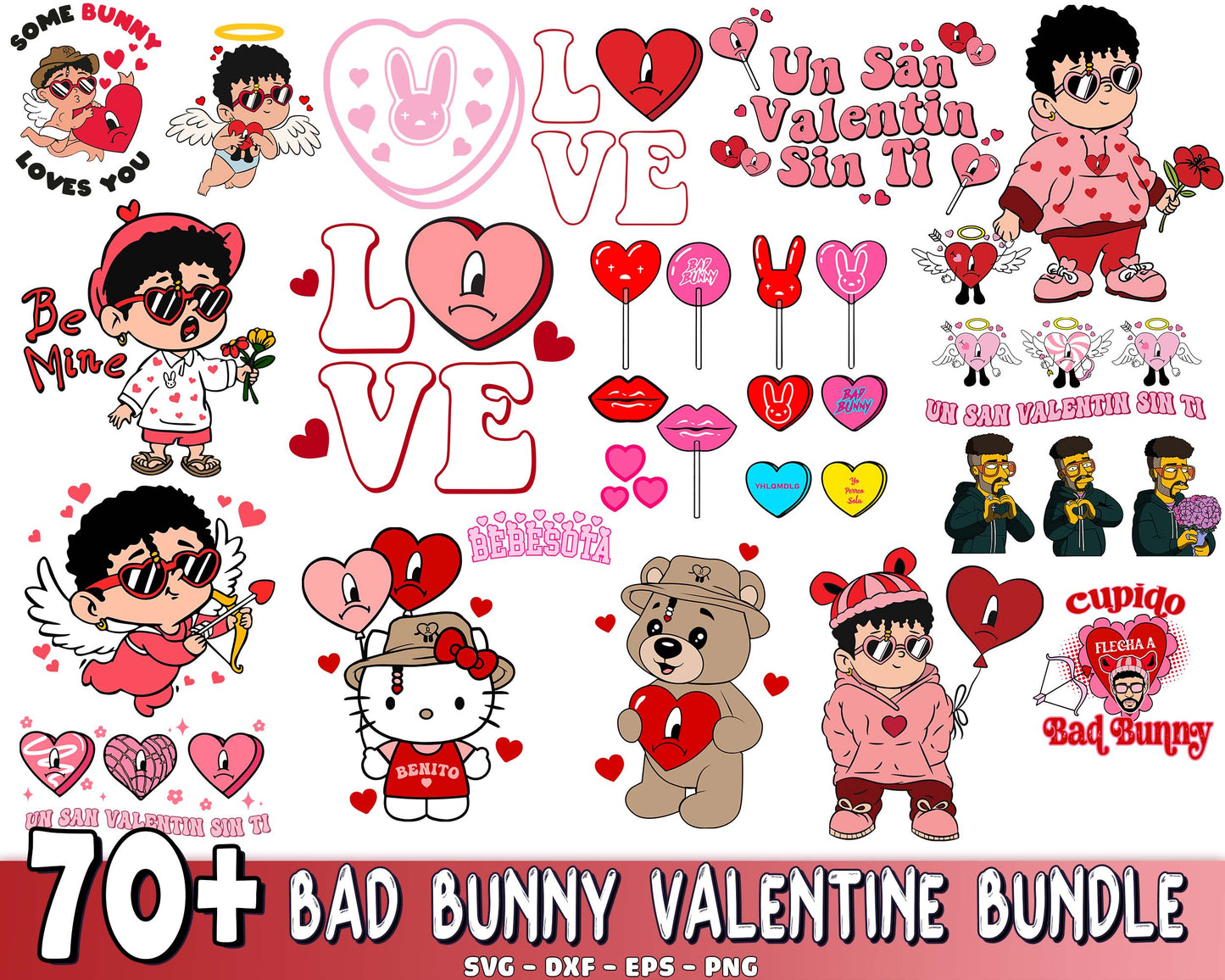 70+ file bad bunny valentine bundle SVG DXF EPS PNG, Un Febrero Sin Ti Valentines Day svg, Bad Bunny Conversation Hearts , Valentine day SVG bundle , Silhouette, Digital download , Instant Download