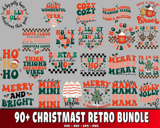 Christmast Retro bundle SVG , 90+ file Christmast Retro bundle svg eps png, for Cricut, Silhouette, digital, file cut