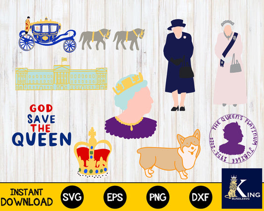 BUNDLE Platinum Jubilee, Queen Elizabeth II, Royal svg , Mega Bundle Elizabeth II svg dxf eps png, cricut , for Cricut, Silhouette, digital download