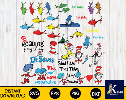 Bundle Dr seuss ,Reading, that thing is my teacher, Kid you'll move mountains, Blue baby, Red baby, One baby,Two baby Svg,mega Dr seuss Bundle  svg , for Cricut, Silhouette, digital, file cut