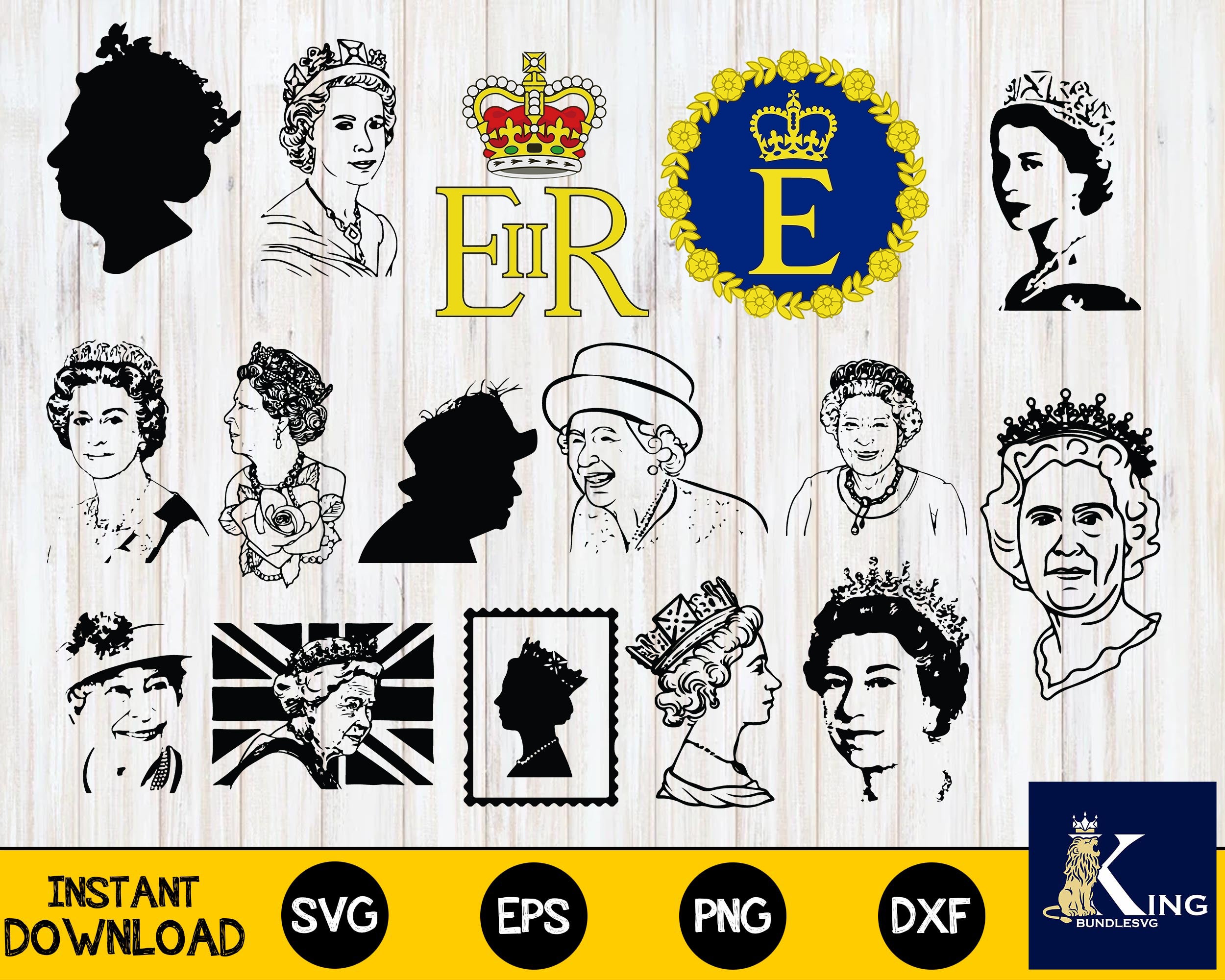 Bundle Queen Elizabeth II svg, Mega Bundle Elizabeth II svg dxf eps pn ...