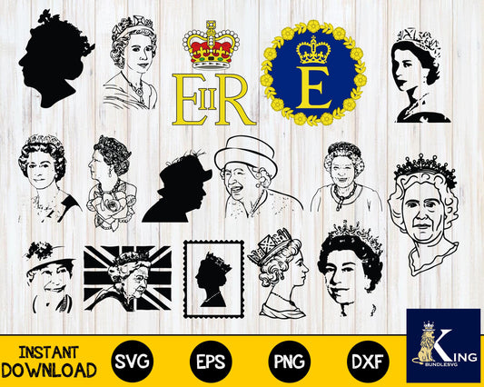 Bundle Queen Elizabeth II svg, Mega Bundle Elizabeth II svg dxf eps png, cricut , for Cricut, Silhouette, digital download