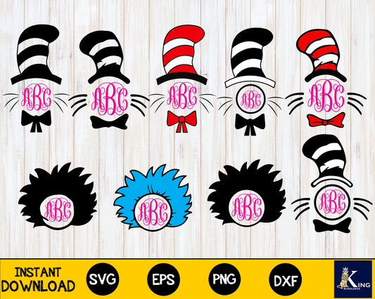 bundle dr seuss svg,Cat in the hat monogram svg,mega Dr seuss Bundle  svg , for Cricut, Silhouette, digital, file cut