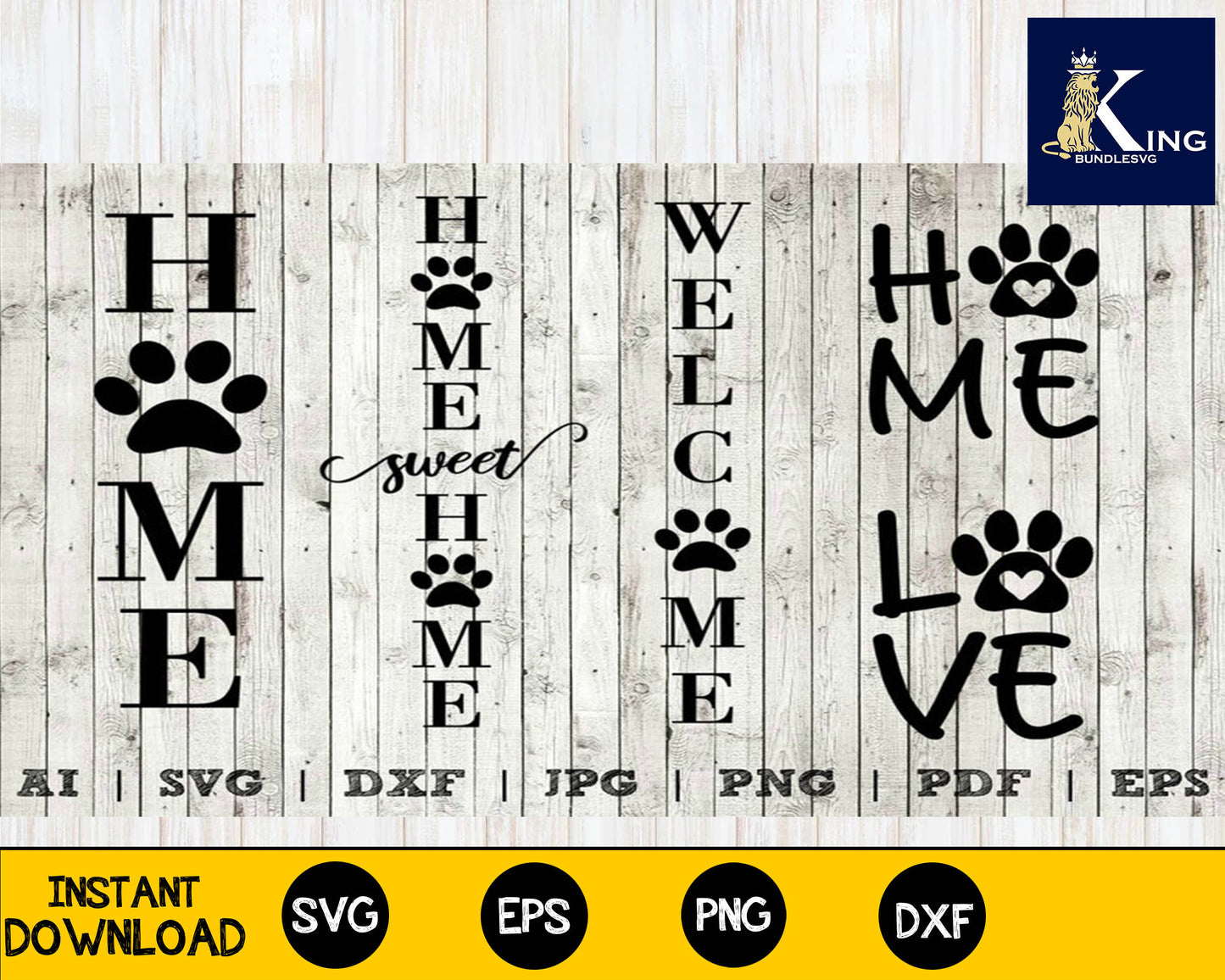 Dog Home Sign Designs for Dog Lovers SVG Silhouette Cricut Digital print Love Dogs Home Pawprint Heart SVG Welcome Sign  for Cricut, Silhouette, digital, file cut