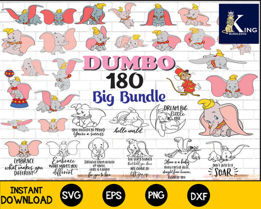 Dumbo svg, 180 Files, BUNDLE svg, Bundle Dumbo Elephant SVG for Cricut, SVG Silhouette Dxf, Png, Dumbo Quotes File, Disney movie for Cricut, Silhouette, digital, file cut