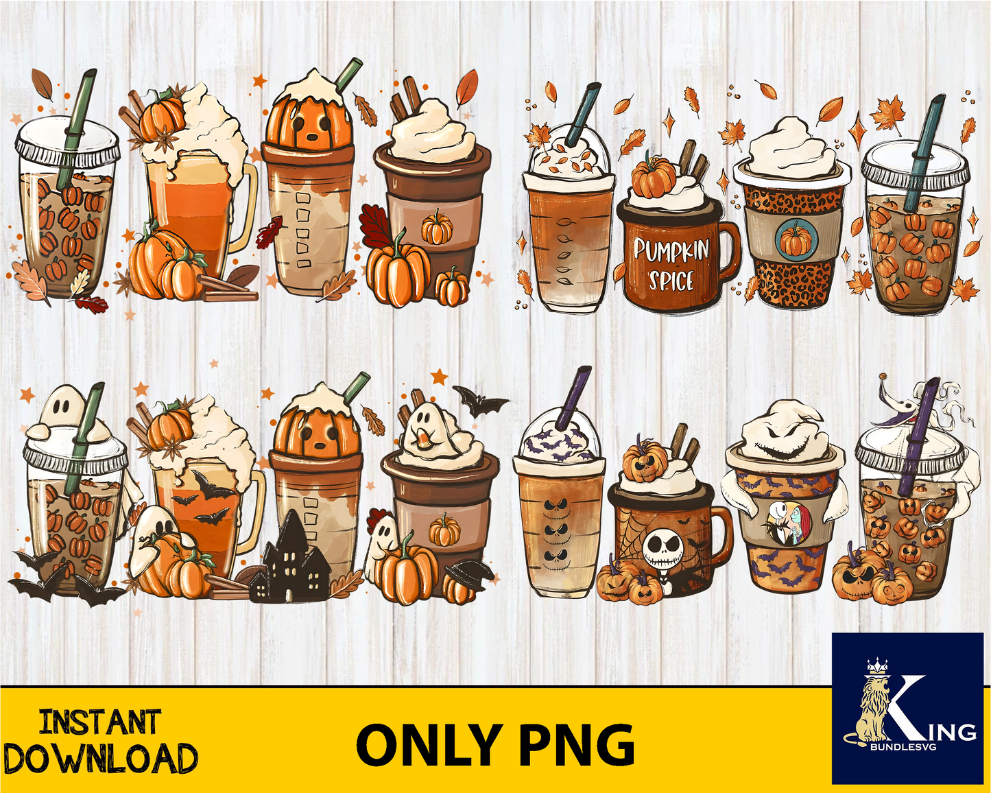 Fall halloween coffee bundle PNG, bundle Halloween PNG , Silhouette, digital , Instant Download