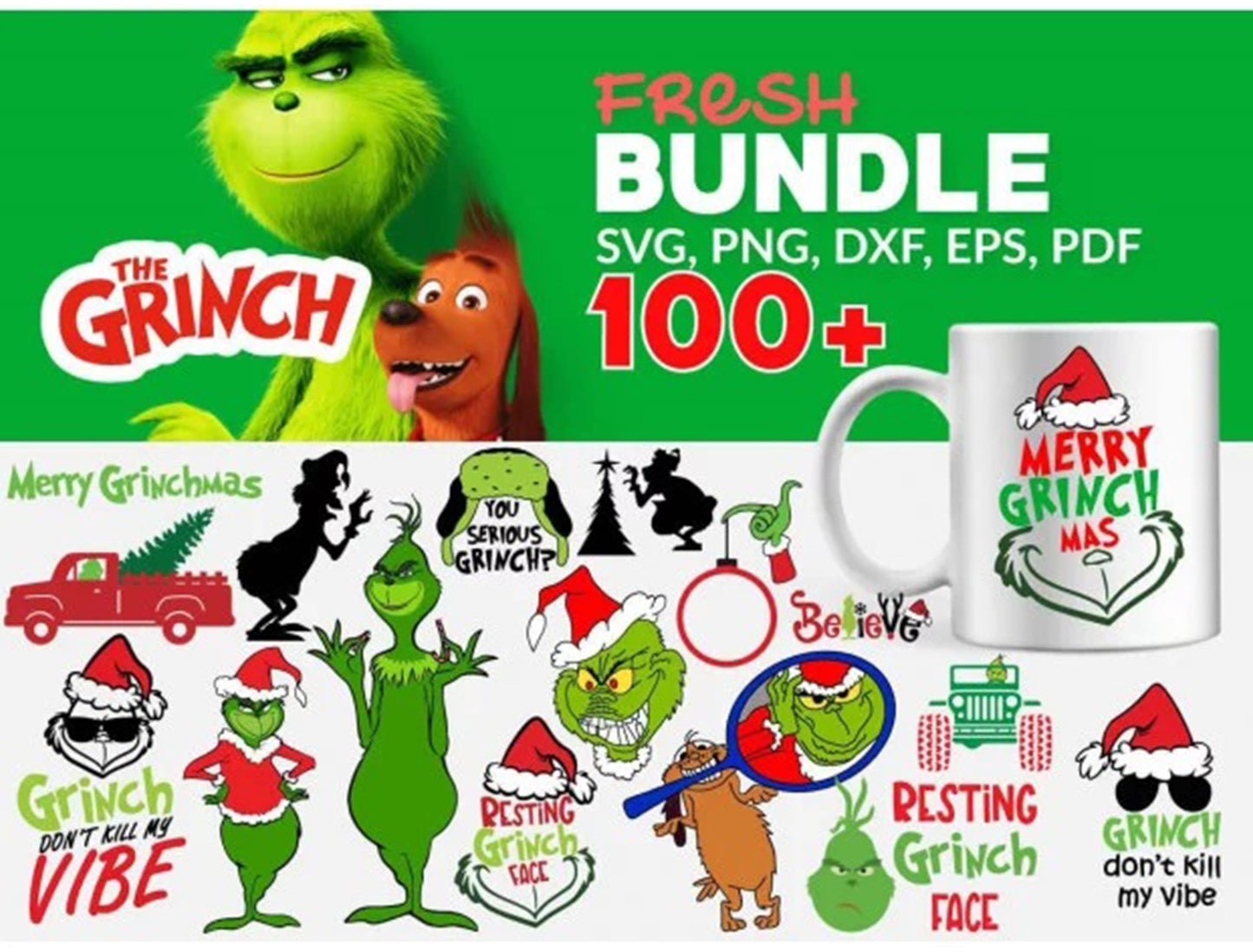 Bundle Christmas svg , Grinch 3.0 (100+ file ) svg eps png, for Cricut, Silhouette, digital, file cut