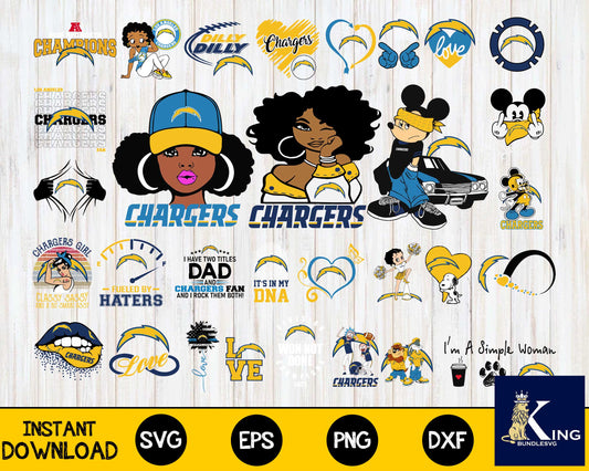 Los Angeles Chargers 2 Bundle svg,PLos Angeles Chargers 2Nfl svg, Bundle sport Digital Cut Files svg eps dxf png file, for Cricut, Silhouette, digital, file cut