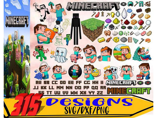 Minecraft Bundle svg,315+ files Minecraft svg eps png, for Cricut, Silhouette, digital, file cut