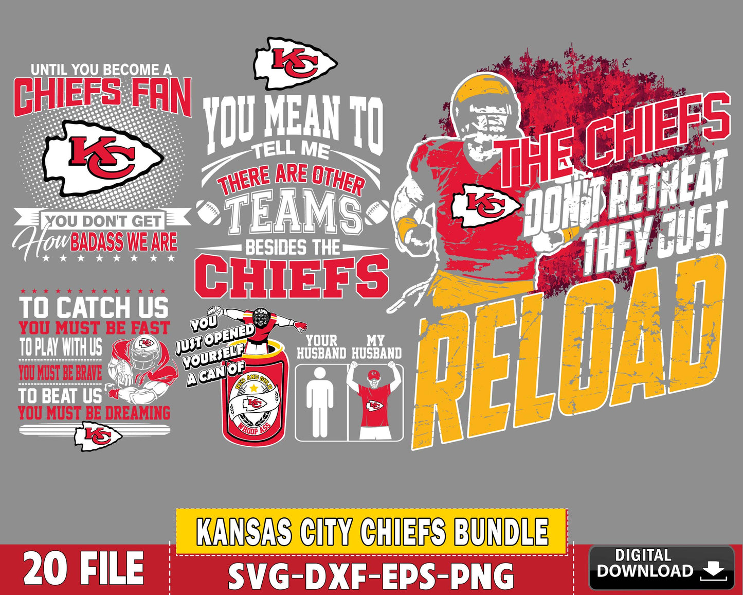 Kansas City Chiefs Clipart Bundle, PNG & SVG Cut Files for Cricut /  Silhouette