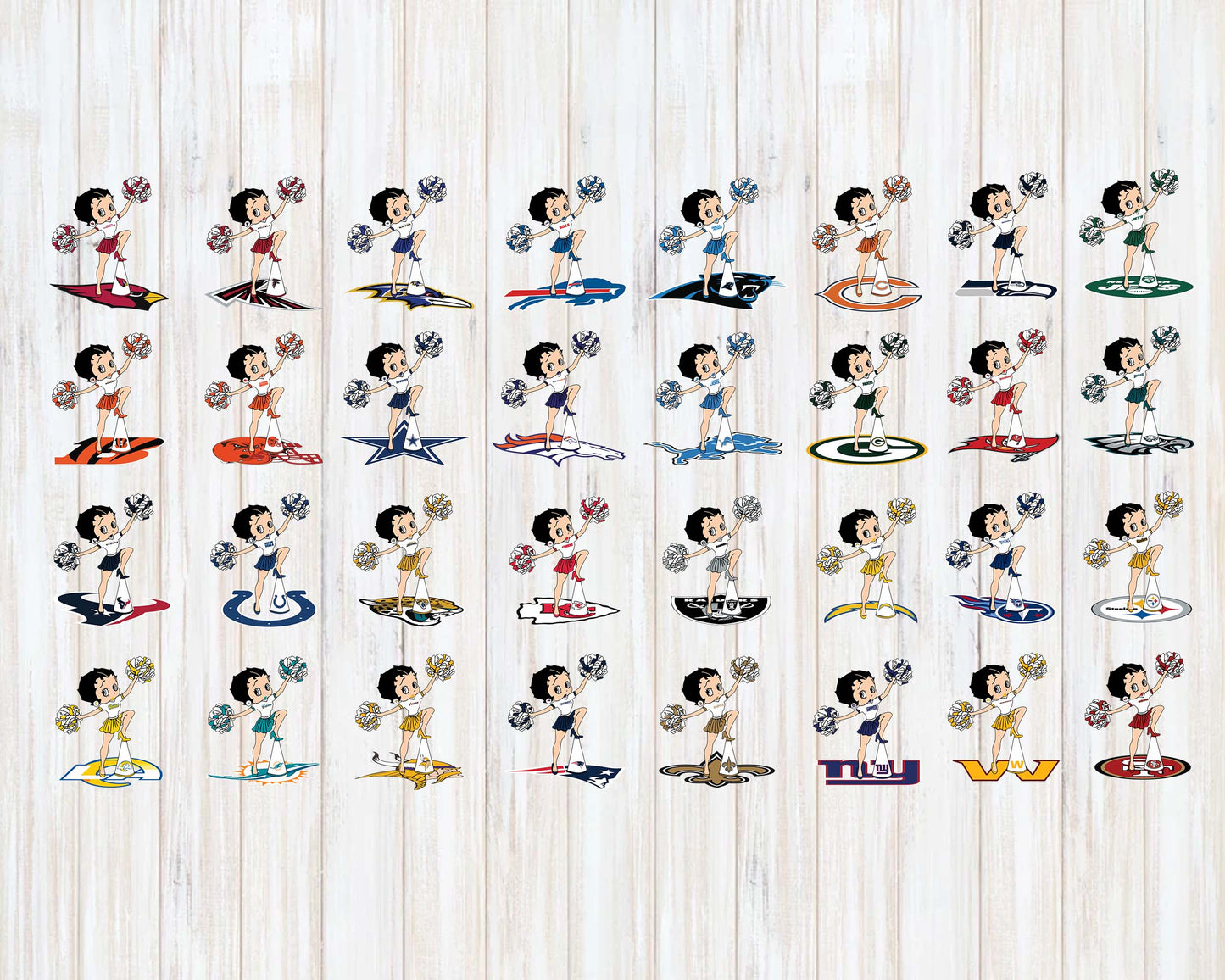 Bundle NFL Betty Boop Cheerleader Bundle NFL,Bundle Sport, svg eps dxf png file ,32 team nfl  svg eps png, for Cricut, Silhouette, digital, file cut