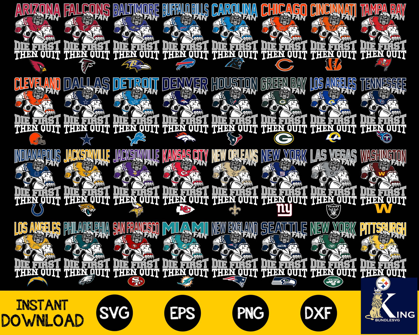 Bundle NFL Fan Die First Then Quit svg eps dxf png file,32 team nfl  svg eps png, for Cricut, Silhouette, digital, file cut