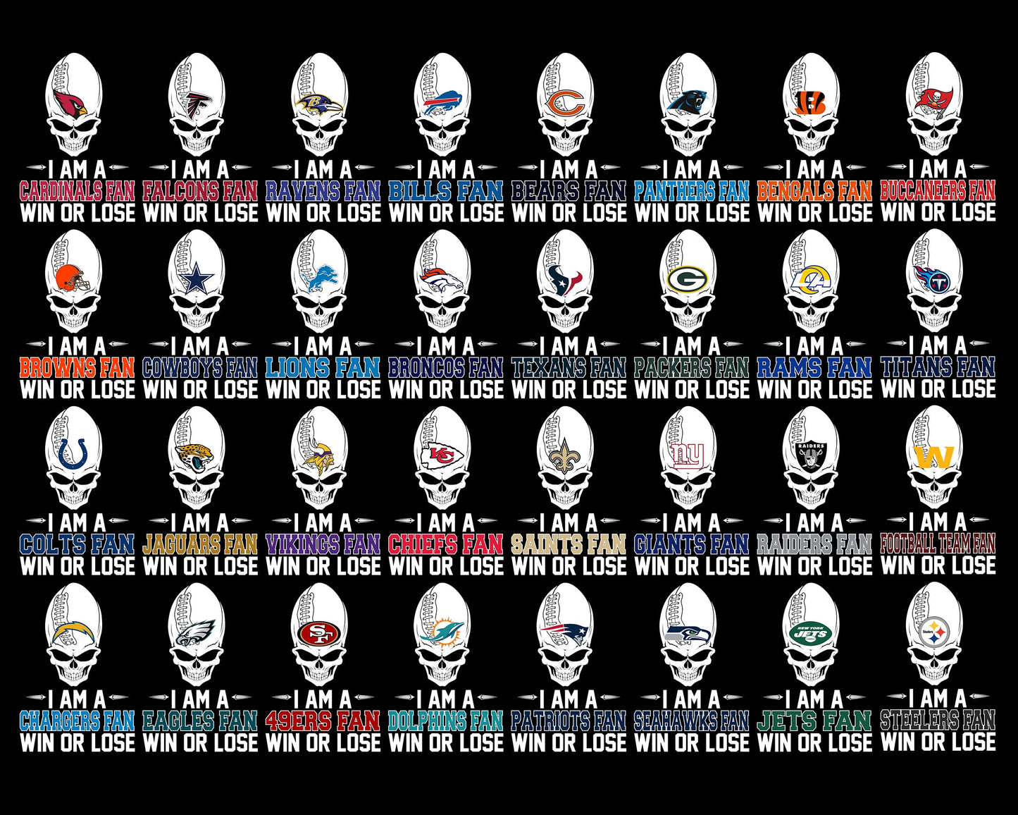 Bundle I am a NFL Win or Lose svg eps dxf png file,32 team nfl  svg eps png, for Cricut, Silhouette, digital, file cut