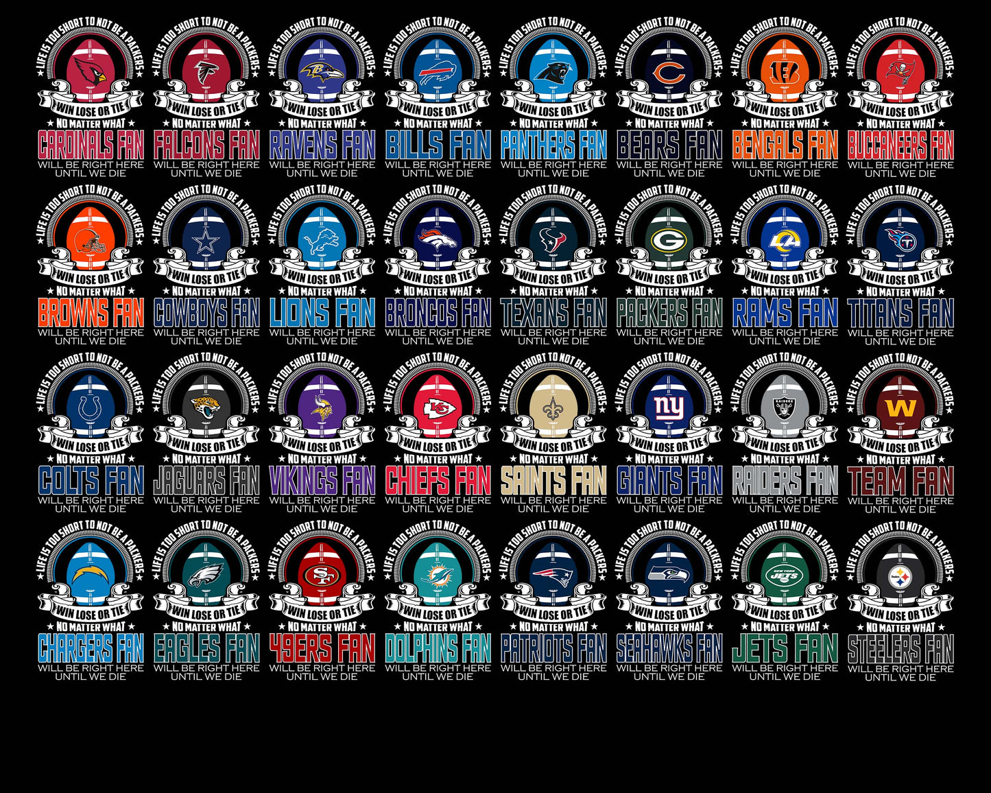 Bundle Life is too short to be NFL fan svg eps dxf png file,32 team nfl  svg eps png, for Cricut, Silhouette, digital, file cut