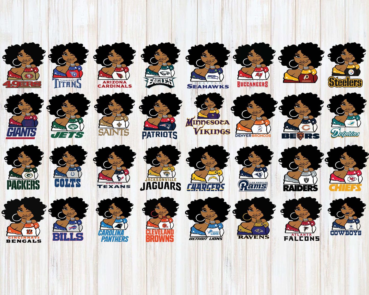 Bundle NFL SVG, Bundle NFL Girl DXF, Bundle NFL Girl Eps, Bundle NFL Girl PNG file ,32 team nfl  svg eps png, for Cricut, Silhouette, digital, file cut