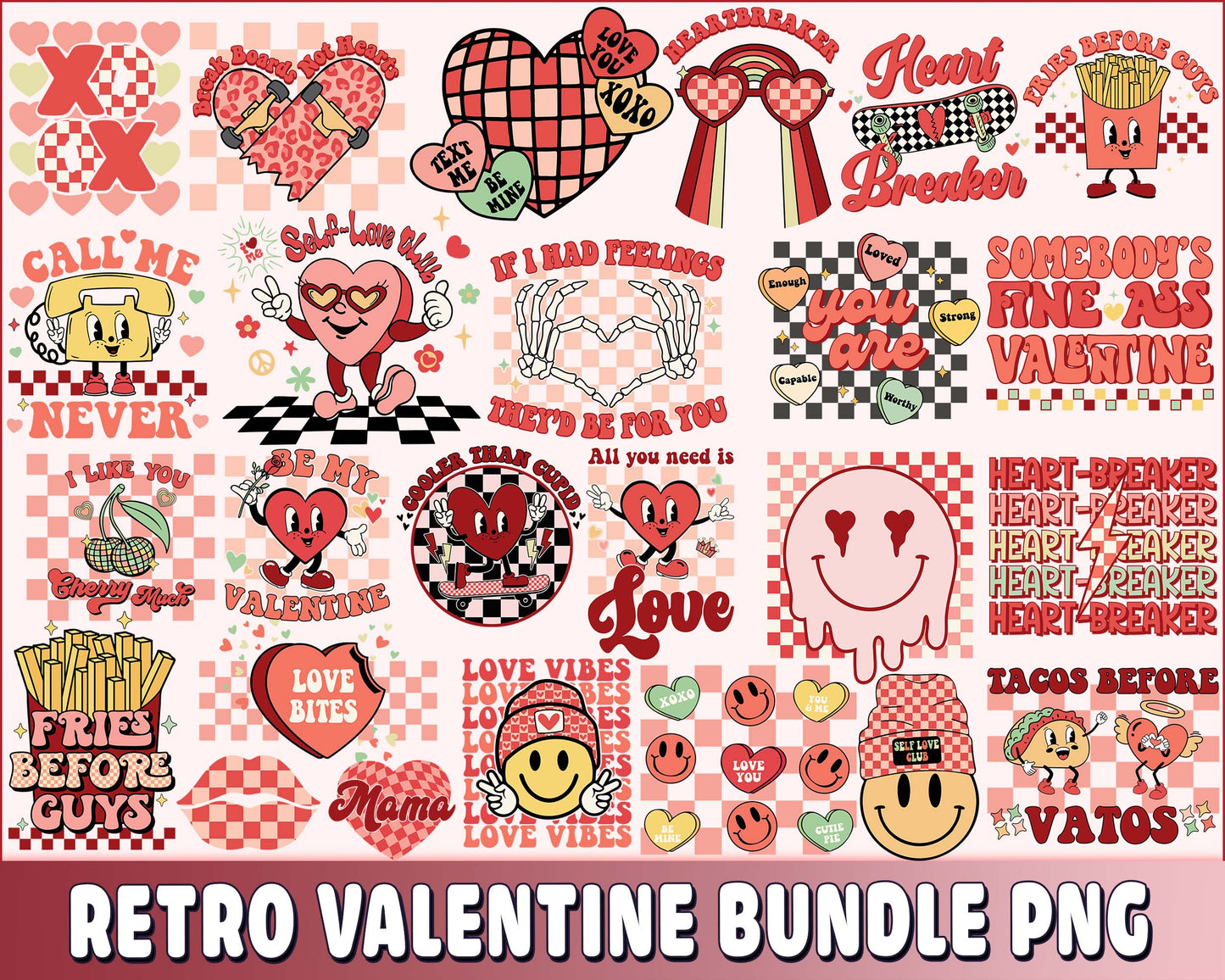 Retro Valentine PNG , Retro Valentine bundle PNG, Valentines Day Sublimation , Digital download , Instant Download