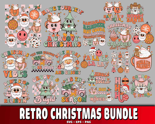 Retro christmas bundle SVG EPS PNG , for Cricut, Silhouette, digital download , file cut