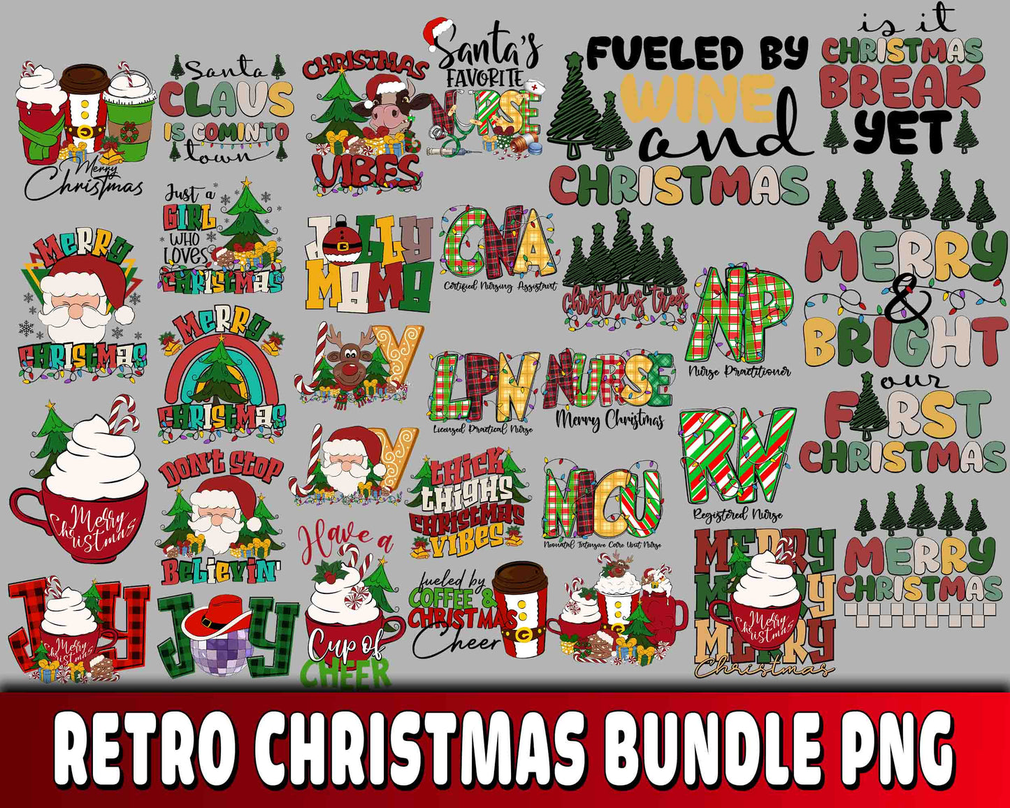 Retro christmas PNG , Mega bundle Retro Christmas PNG , for Cricut, Silhouette, digital download , file cut, Instant Download