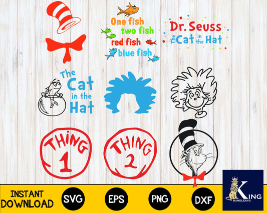 The Cat In The Hat , Thing 1 Thing 2 , Bundle svg svg,mega bundle dr seuss svg,bundle dr seuss for Cricut, Silhouette, digital, file cut