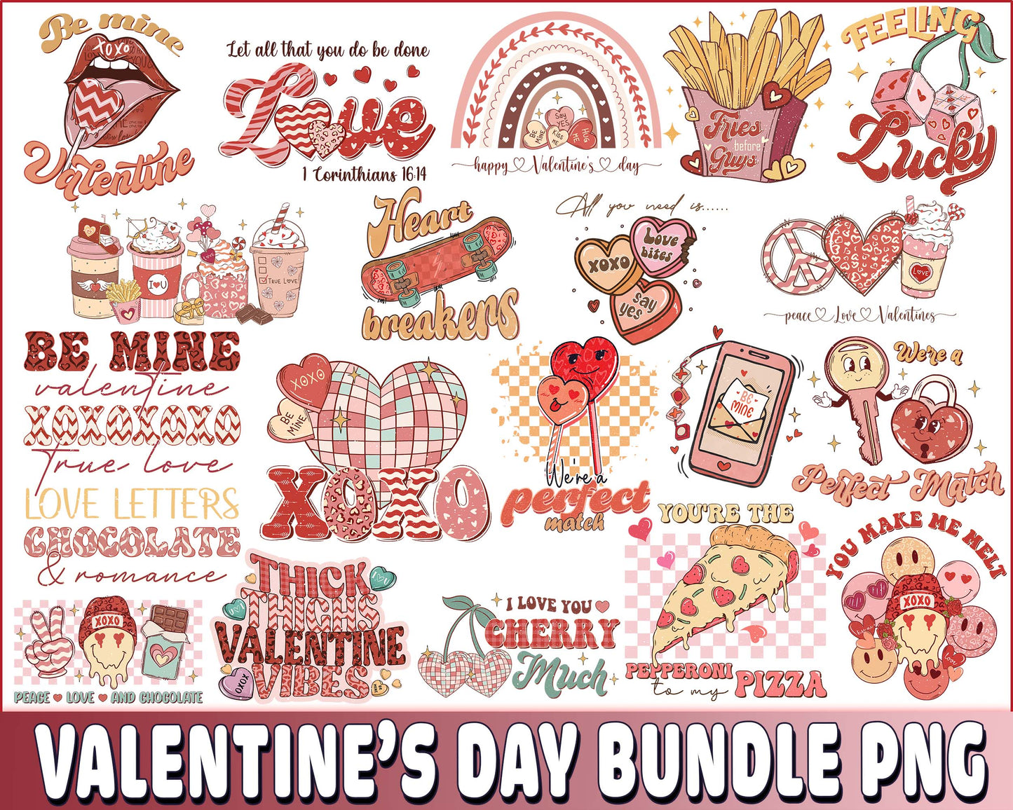 Retro Valentine's day Sublimation, Valentines Day Sublimation bundle, Valentine Day love sublimation ,Valentine day PNG bundle , Silhouette, Digital download , Instant Download