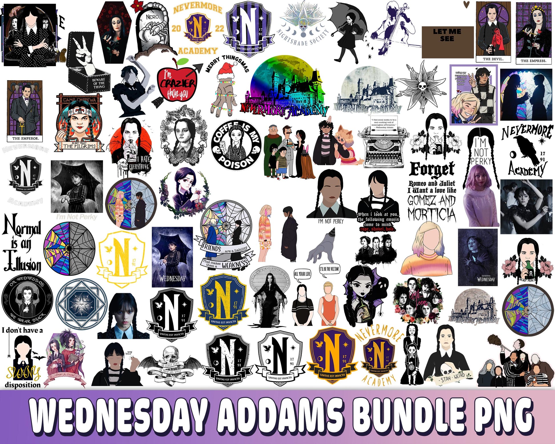 Wednesday Addams bundle PNG, Netflix series bundle PNG , Wednesday