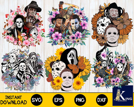 bundle horror Floral SVG DXF EPS PNG , halloween Floral svg  cricut, for Cricut, Silhouette, digital, file cut