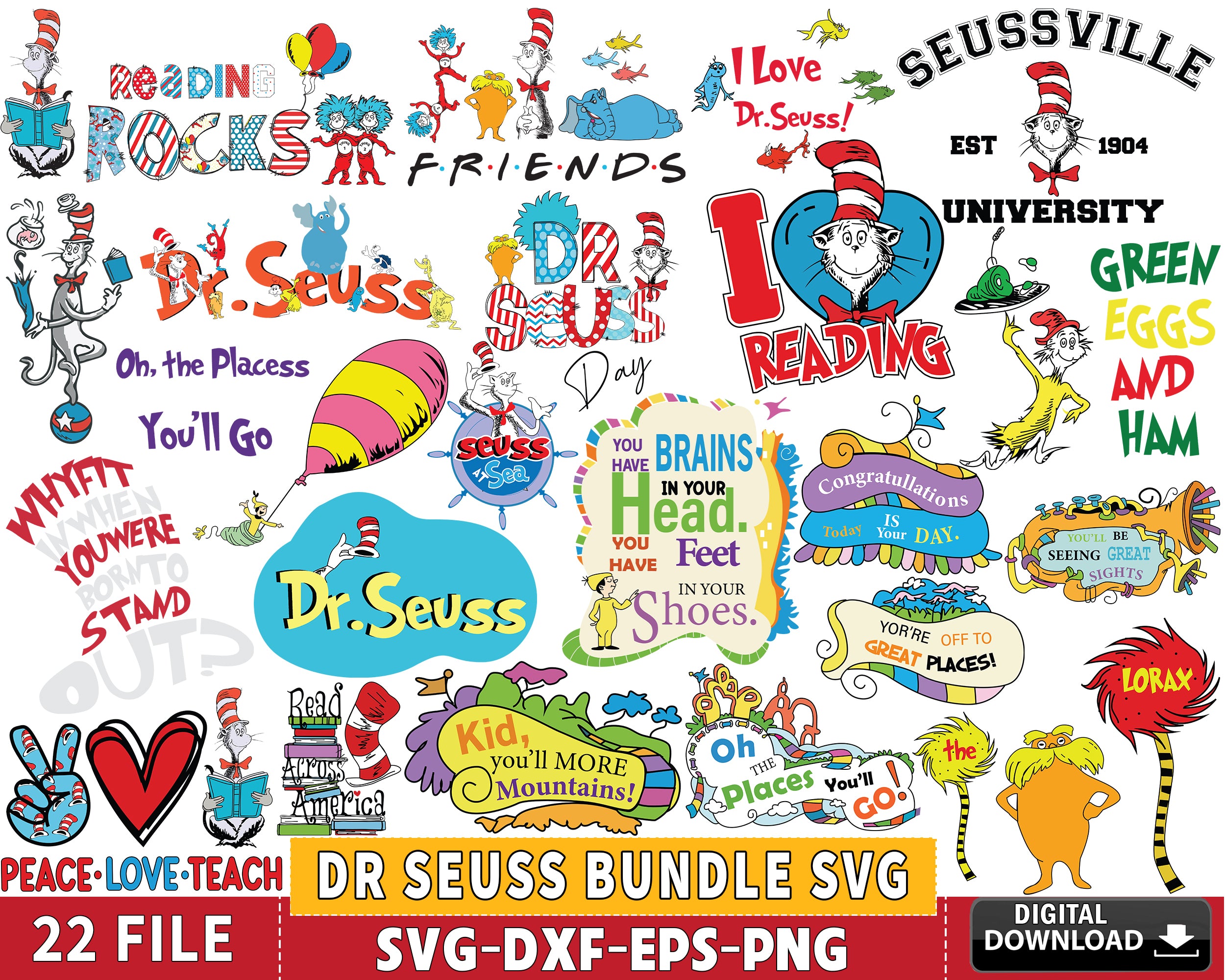 Dr Seuss Bundle svg, 22+ files Dr Seuss svg eps png, for Cricut, Silho ...