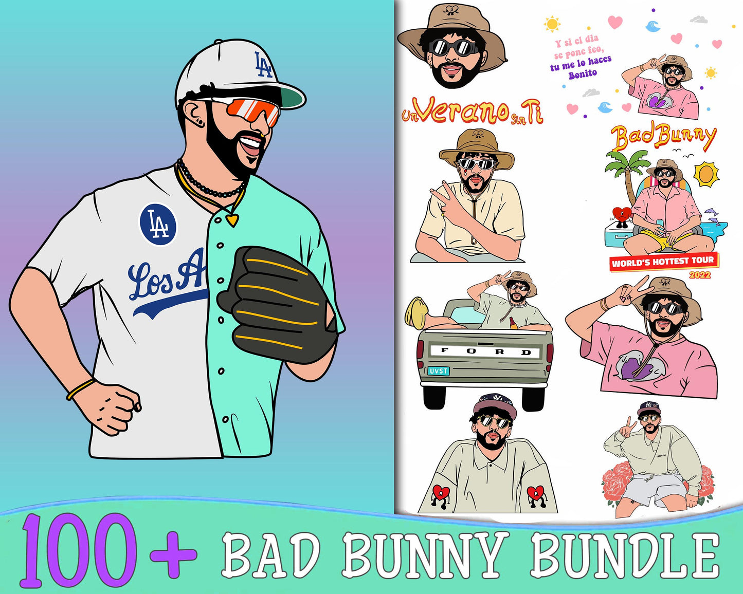 ultimate bad bunny mega bundle svg, unverano sin ti SVG, Mega Bundle unverano sin ti svg eps png, for Cricut, Silhouette, digital, file cut